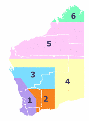 Map of Western Australia showing health districts for employment