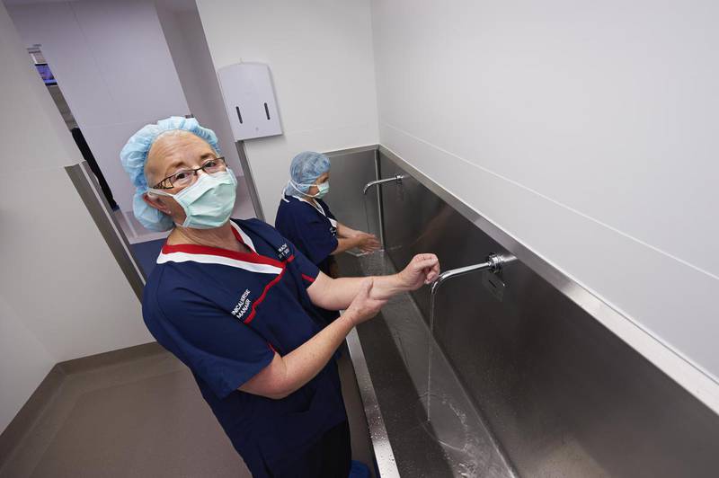 Clinicians wash hands