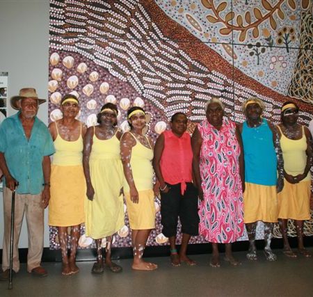 Aboriginal people in traditional dress.