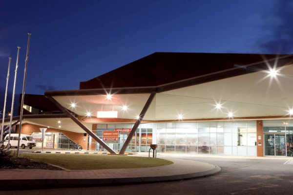 Front of Geraldton Health Campus at night