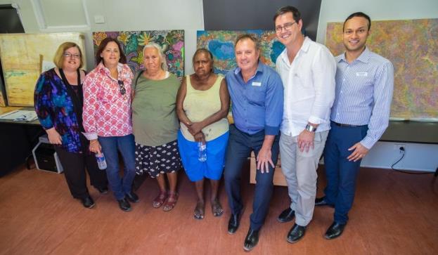 Left to right: WACHS Board Members Meredith Waters and Wendy Newman, artists Violet and Kathy Samson, WACHS Board Chair Professor Neale Fong and Board Members Alan Ferris and Dr Daniel Heredia.