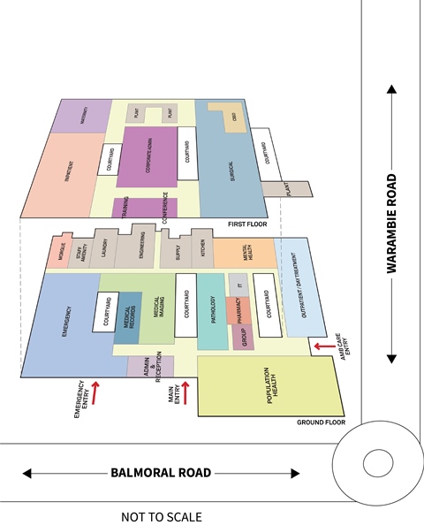 Coloured plan of new Karratha Health Campus