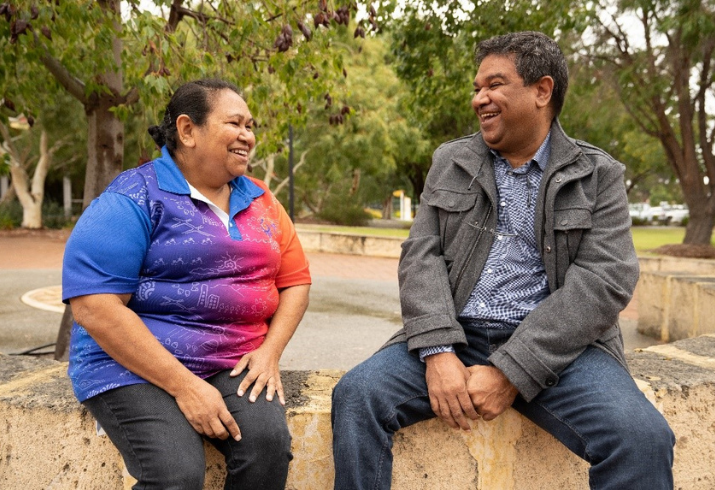 Rebecca Clinch, Healing Right Way Aboriginal Brain Injury Coordinator, and Justin Kickett, stroke survivor and Healing Right Way Research Assistant.