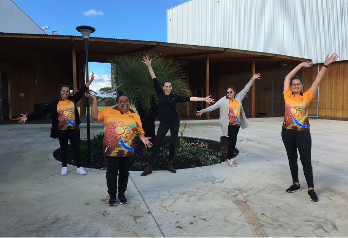 Wheatbelt Aboriginal Health Service team Kristy Jetta, Connie Yarran, Zoe Ashby-Deering, Alyssa Thompson and Kelsey