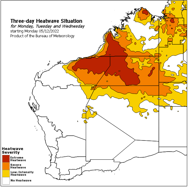 map showing Western Australian heatwave as at 5 December 2022