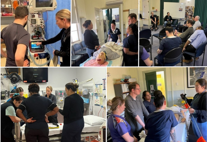 A collage of photos of healthcare staff undertaking emergency department training