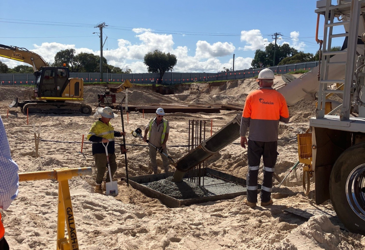 Builders pour concrete as part of Geraldton Health Campus redevelopment 