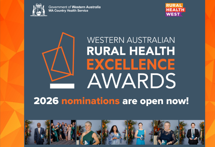 A graphic for the Rural Health West Excellence Awards noting that nominations are open for 2026