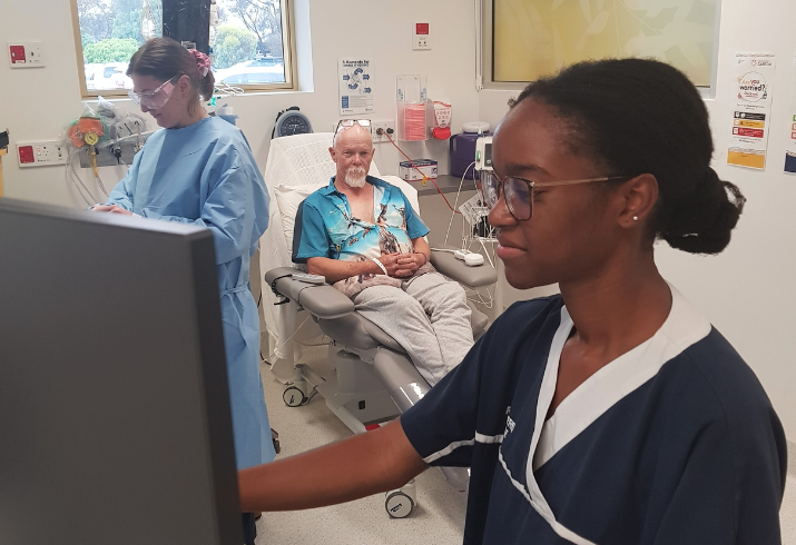 Cancer nurses using the new oncology management system at Narrogin Health Service.