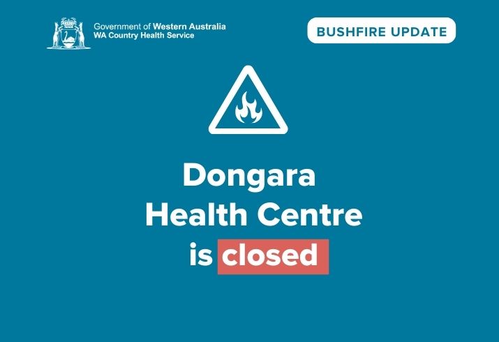 Blue tile showing Dongara Health Centre closed