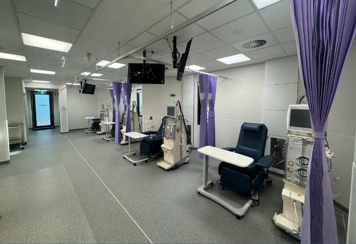 Interior of the Fitzroy Renal Clinic showing renal dialysis chairs and associated clinical infrastructure