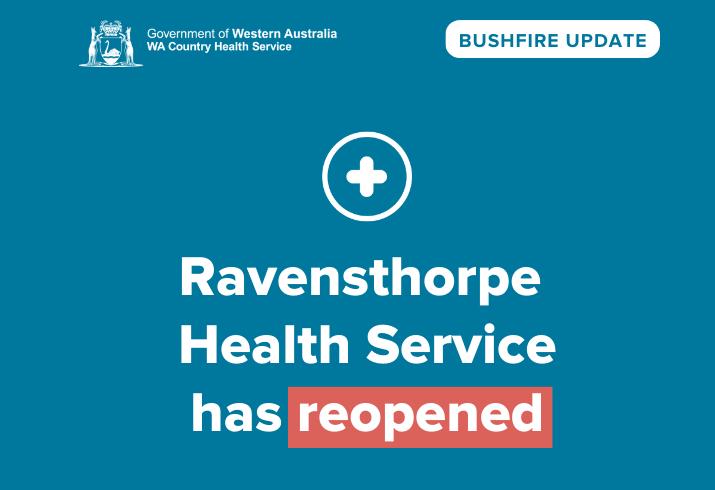 Blue square saying ravensthorpe health service has reopened