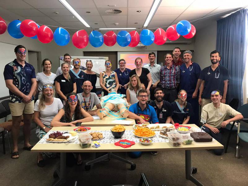 Junior doctors and medical students at Broome Hospital hosted Dr David Forster (centre left) a surprise party to celebrate his award win.