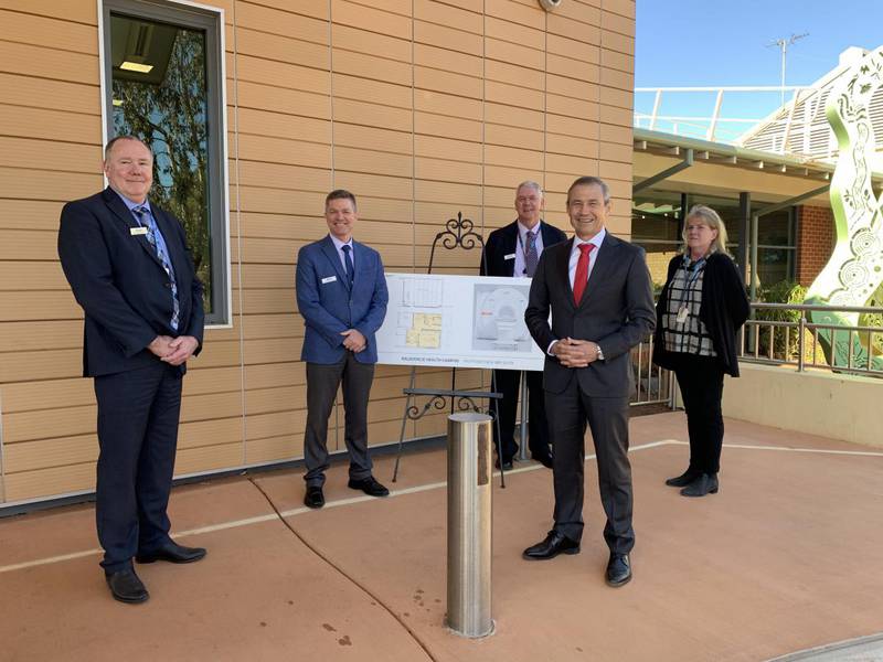 L-R WACHS Goldfields Regional Director Peter Tredinnick, Kalgoorlie Health Campus Director Medical Services Neill Kling and Operations Manager David Bowdidge, WACHS Redevelopment Project Officer Stacey Roney and Health Minister Roger Cook.