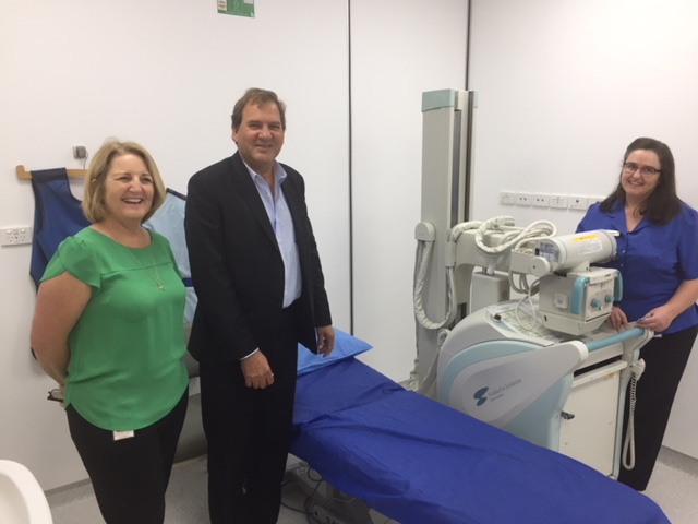 Health Service Manager Jeanette Syme and Clinical Nurse Elize Pronk show Agricultural Region MLC the new X-ray room at Dalwallinu Health Service, featuring a portable x-ray machine.