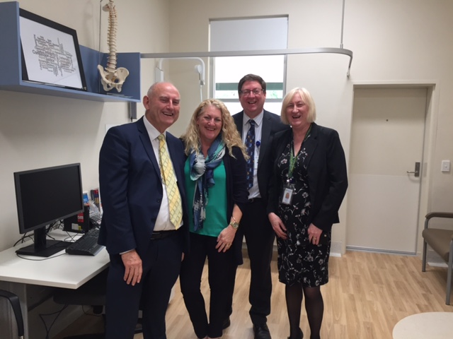 Representing the Minister for Health, Agricultural Region MLC Laurie Graham with Wendy Hooper, Sean Conlan and Karen Horsley from WA Country Health Service in the new multipurpose consult room.