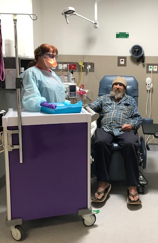 WACHS Northam Registered Nurse Kim Clothier with local chemotherapy patient Dennis Lloyd