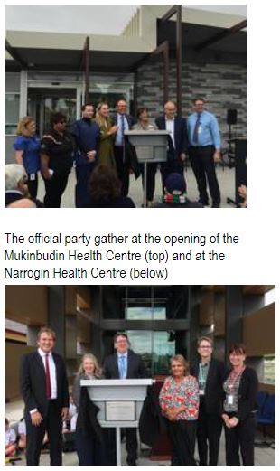 The official party gather at the opening of the Mukinbudin Health Centre (top) and at the Narrogin Health Centre (below)
