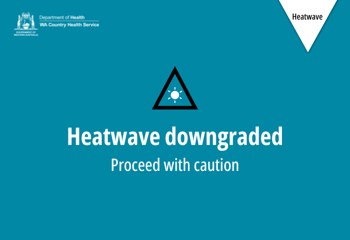 Blue tile saying heatwave downgraded