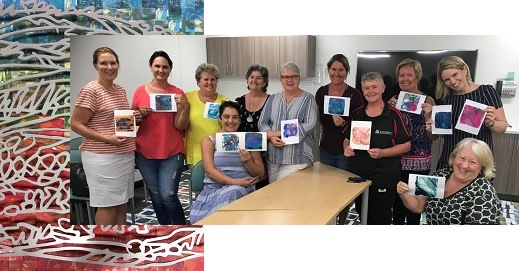 WA artist Leanne Bray (5th left) with health staff at a recent workshop