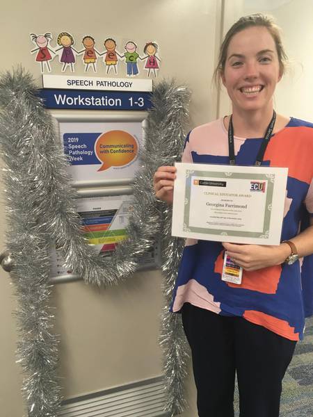 Georgina Farrimond WA Country Health Service Speech Pathologist and winner of the 2019 Rural Clinical Educator of the Year award from Speech Pathology Australia WA Branch.