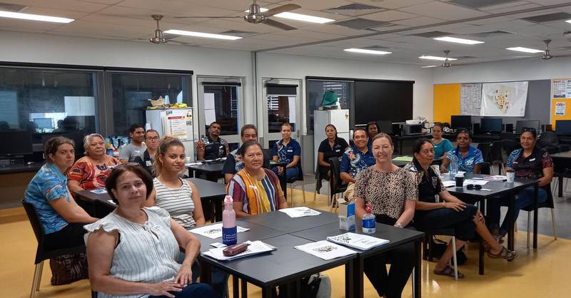WACHS Kimberley Regional Director Bec Smith (centre)with staff participating in Certificate IV in Leadership and Management at the Northern Regional TAFE.