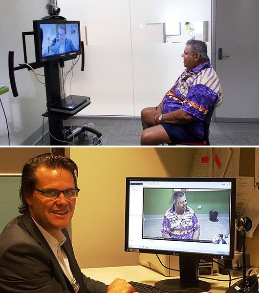 Carnarvon man Colin Cook uses his local telehealth service to speak with his cancer specialist Dr Brad Augustson at Sir Charles Gairdner Hospital, which saves him travelling to Perth.
