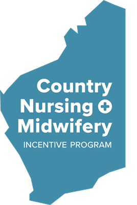 Shape of Western Australia with text Country Nursing + Midwifery Incentive Program