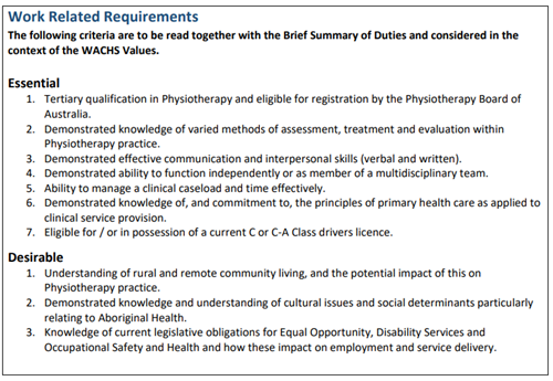 Screenshot image of selection criteria example on job description forms. 